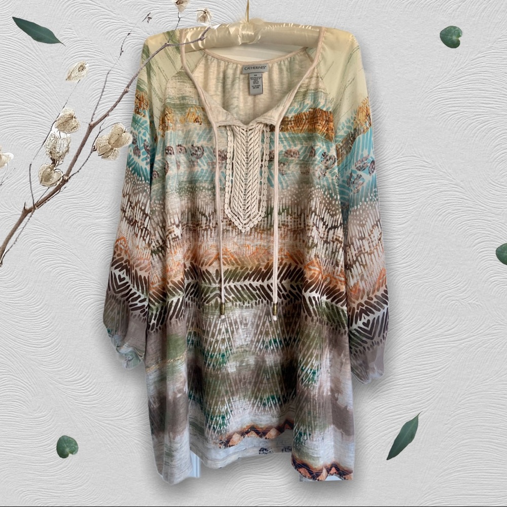 Catherine’s 3x neutral toned blouse